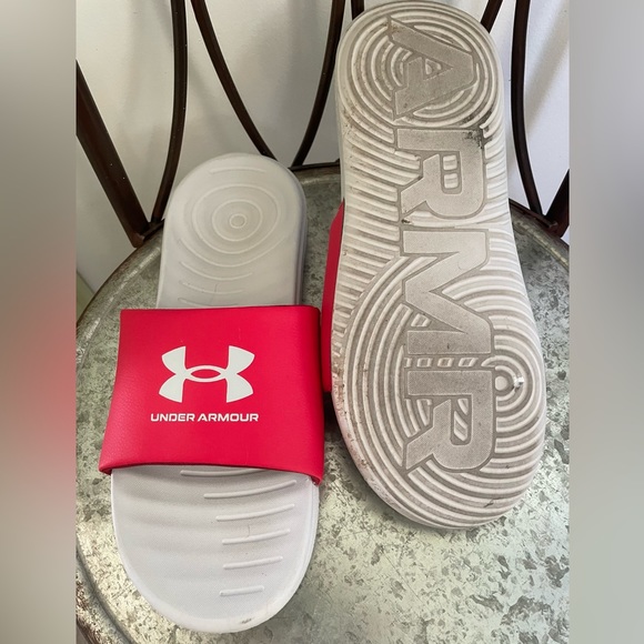 Under Armour Ansa Fixed Slides Flip Flops Mens size 12. Red & Gray. Like New! - Picture 6 of 7